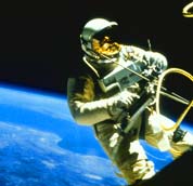 Photo of astronaut out in space